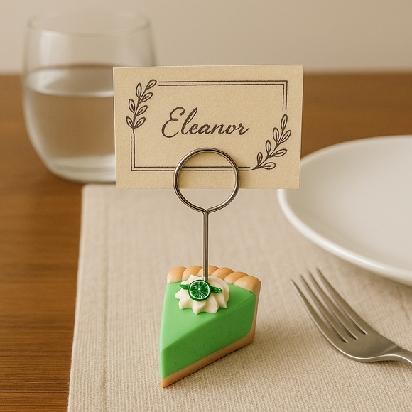 Key Lime Pie Place Card Holders - Set of 2 Hand-Sculpted Table Decor - Name Card - Picture 4 of 13